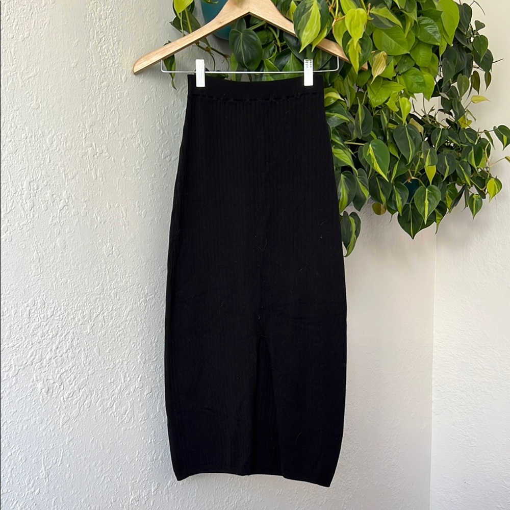 Free People Black Ribbed Midi Pencil Skirt